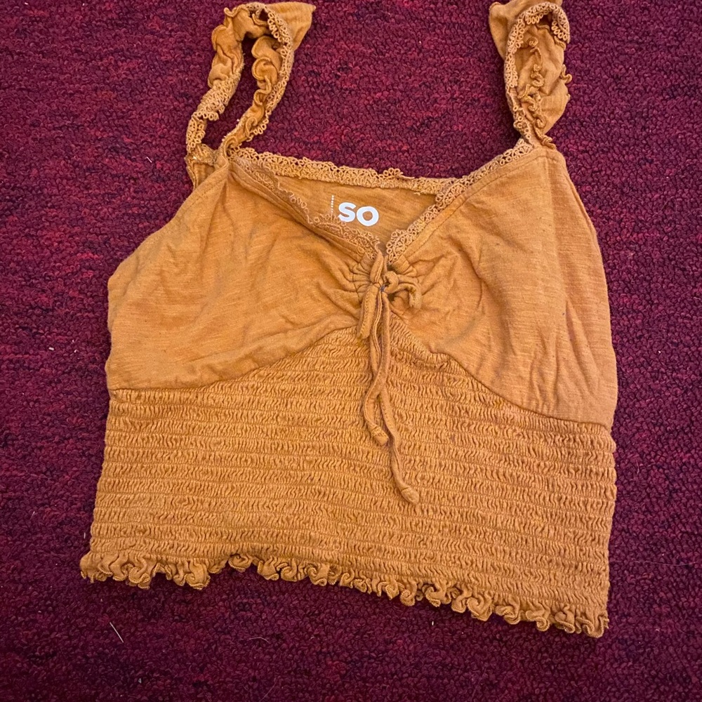 SO Women's Yellow Smocked Crop Top and Maroon Lace up Crop Top!